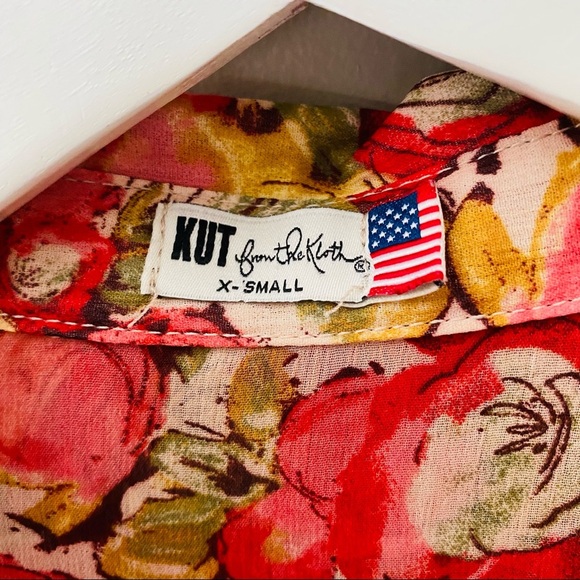 Kut from the Kloth Floral Print Sheer Button Up Top Pink Sz XS - Picture 4 of 8